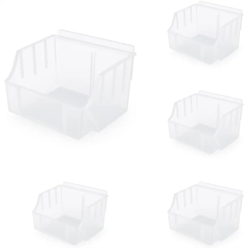 Contenitori per Slatwall con Portaetichette – Contenitori Impilabili per Organizzazione Attrezzi da Garage, Accessori per Officina e Negozi, Trasparenti 5
