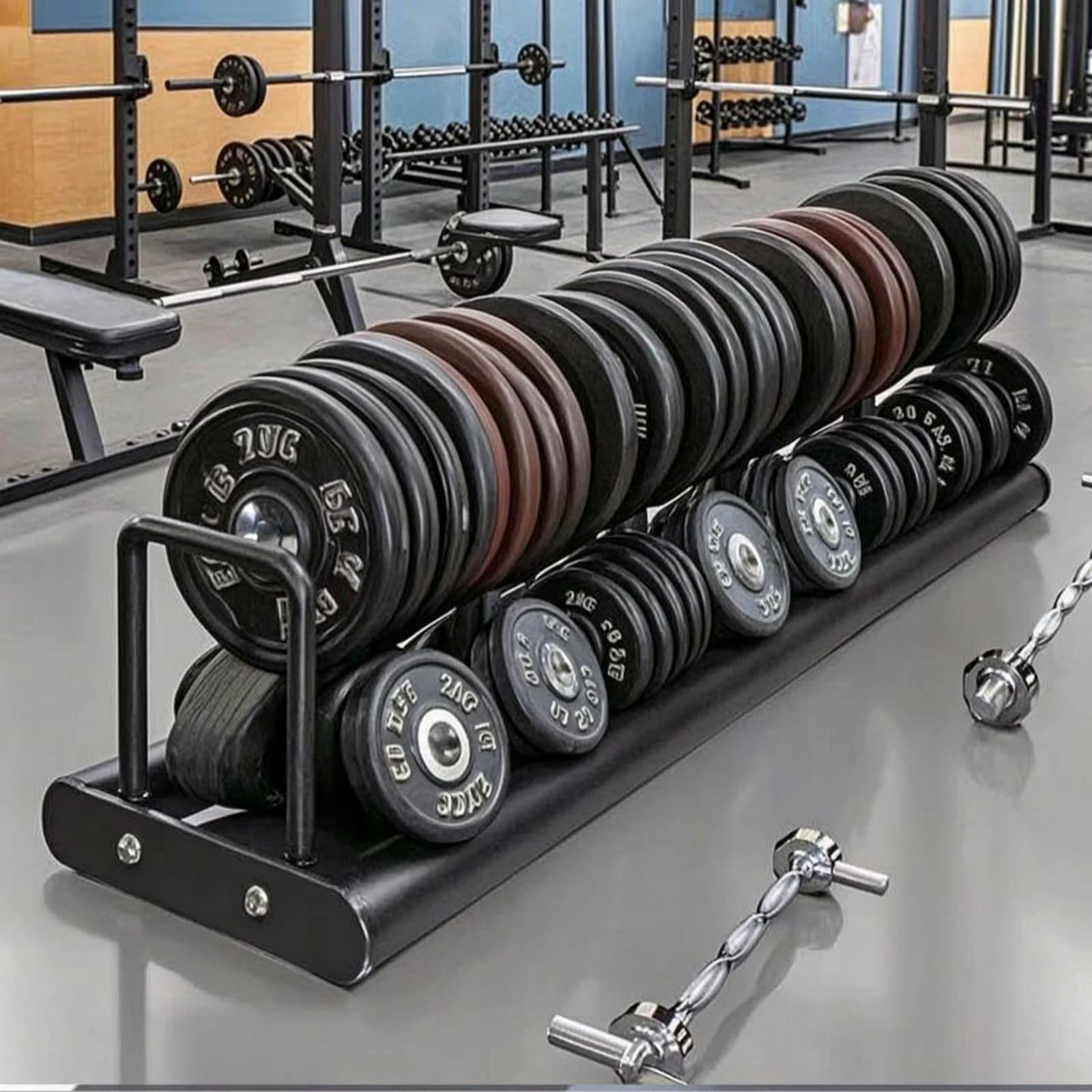Weight Plate Storage Rack Horizontal Barbell Plate Rack Organizer Heavy-Duty Streamlined for Weightlifters, Home Gym