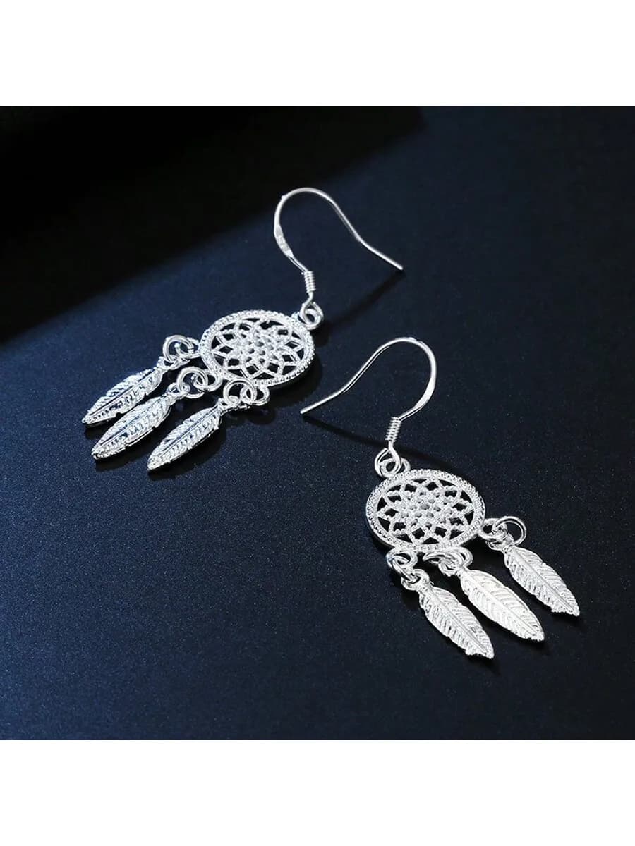 Dream Catcher Feather Drop Earrings For Women Bohemian Style Party Wedding Jewelry