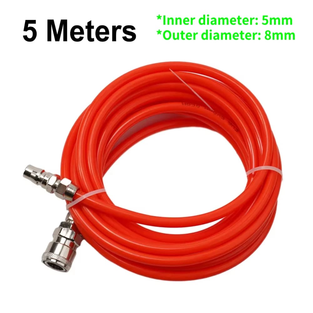 5m Red Pneumatic Straight Tube Air Compressor Pump Tube 5x8 mm Tube with Quick Connector Flexible Air Pipe Hardware Garden Equipment