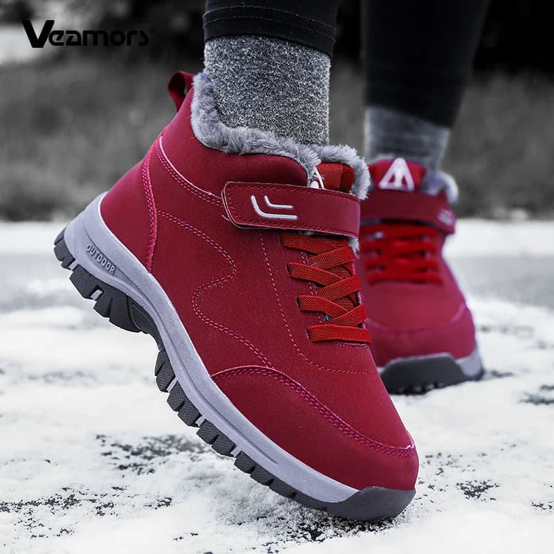Plush Winter Hiking Shoes Men Women Waterproof Ankle Boots Warm Non-slip Cotton Shoes Wear-resistant Outdoor Sneakers