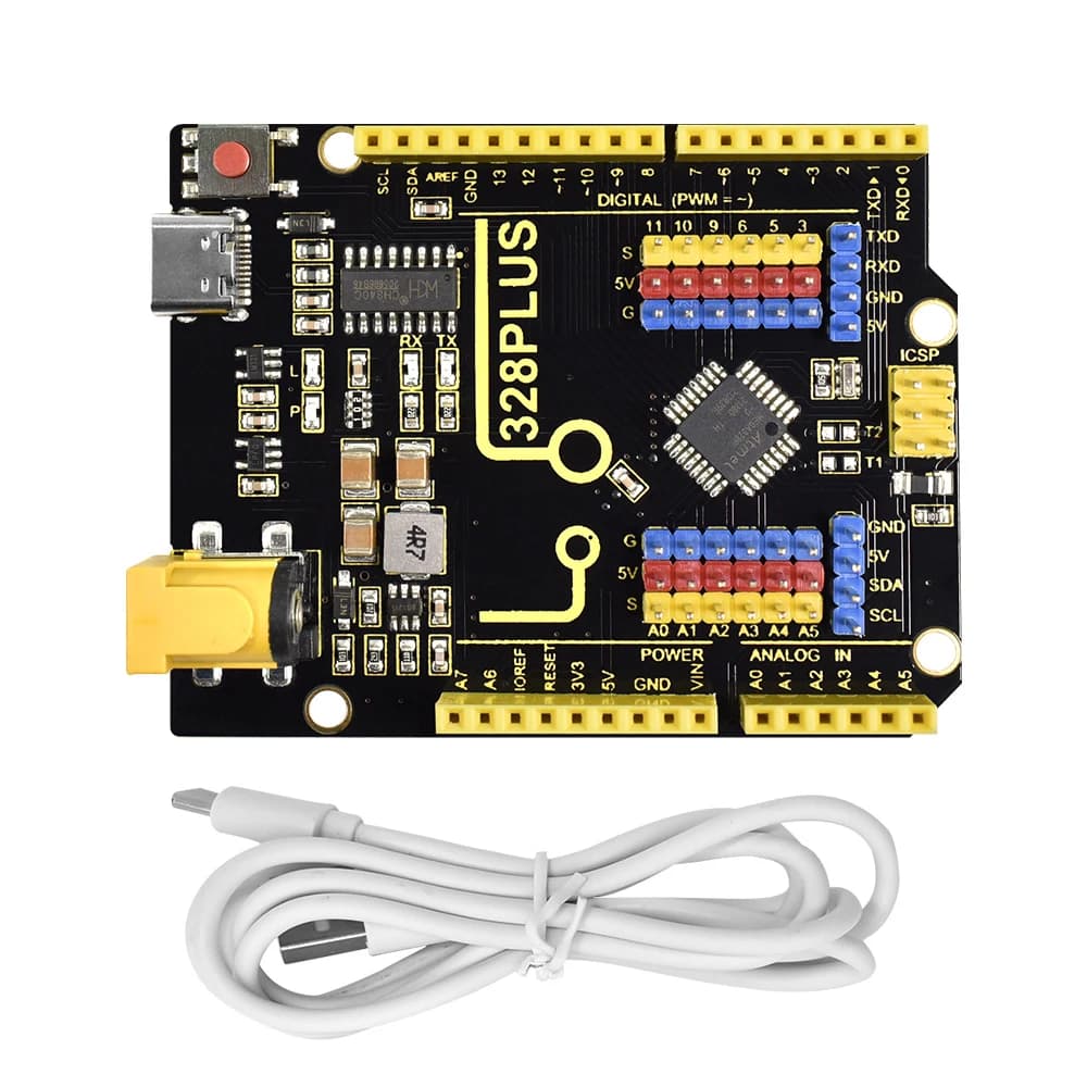 Scheda di Controllo Keyestudio 328 PLUSUNO con Microcontrollore ATMEGA328PB + Cavo Type-C Compatibile con Arduino UNO R3