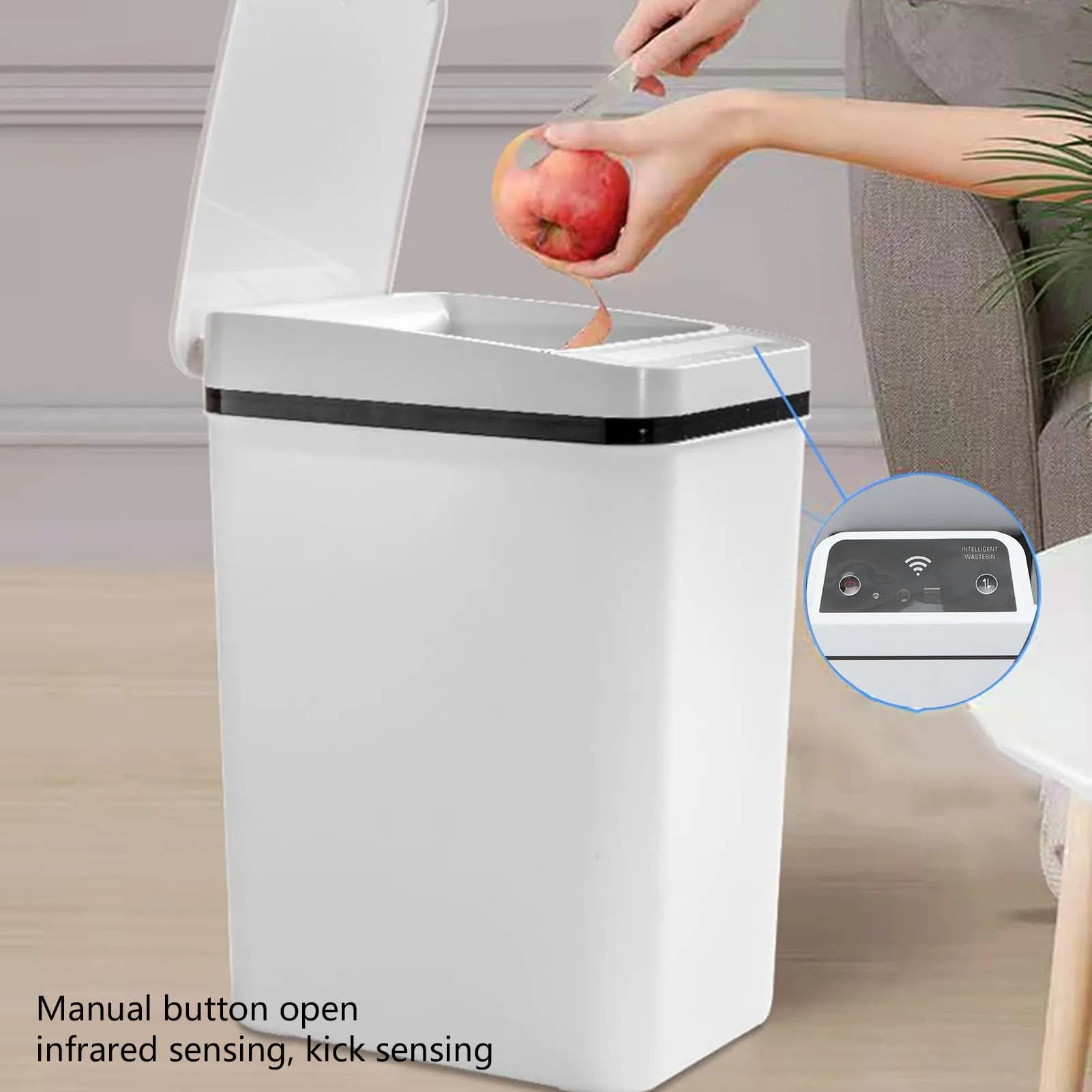 Cestino Intelligente 18L in Plastica PP con Sensore di Movimento, a Batteria, Automatico e Senza Contatto per Bagno, Hotel, Ufficio