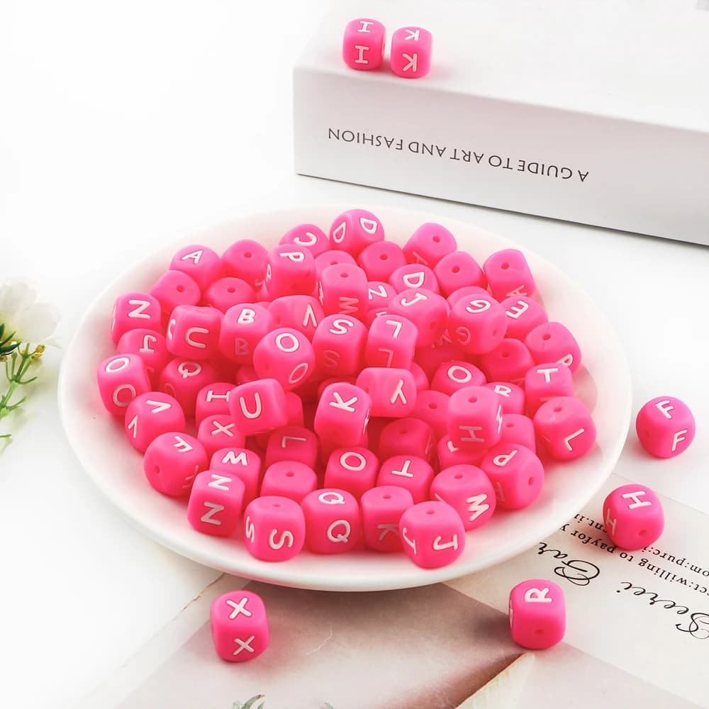 Sunrony 10 ~ 100 pezzi lettere in silicone perline 12 mm perline alfabeto quadrato per creazione di gioielli nome fai da te braccialetto accessori fatti a mano