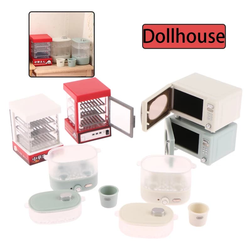 1:12 Casa delle bambole in miniatura Forno a microonde Armadietto per il pane Scatola a vapore Modello elettrico domestico Decor Giocattolo Accessori per la casa delle bambole