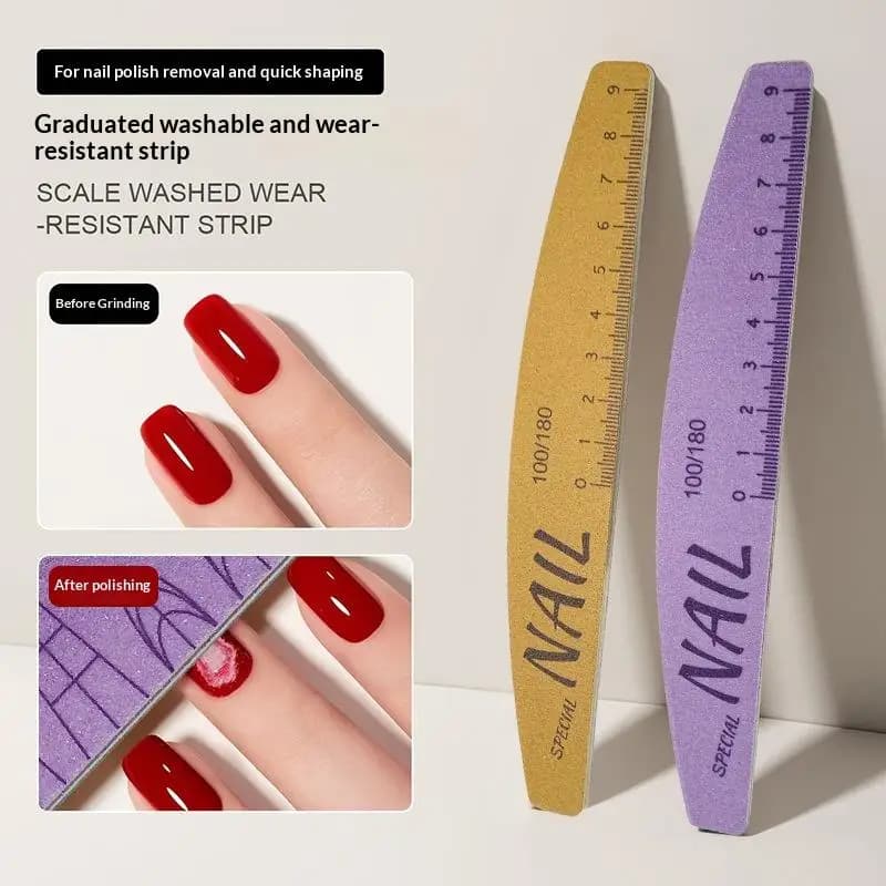 Set of 5 Nail Files with Free Scale, Double Face Nail Art Lime 100/180 Grit, Manicure Tool for Grinding and Polishing