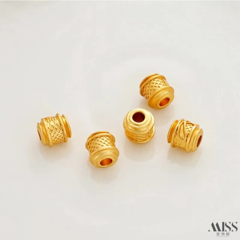 Perline distanziatrici a secchiello con foro grande, incise, in oro opaco 18K, stile vintage, per accessori fai da te per la creazione di bracciali e collane.