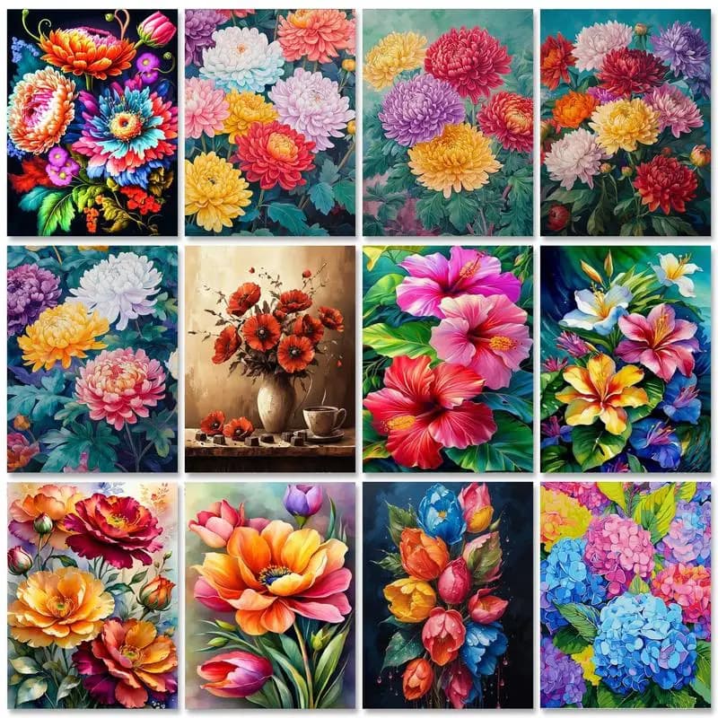 RUOPOTY Painting By Number 40x50cm With Frame Colorful Flowers Hand Painted Oil Painting On Diamond Paint By Numbers For Wall