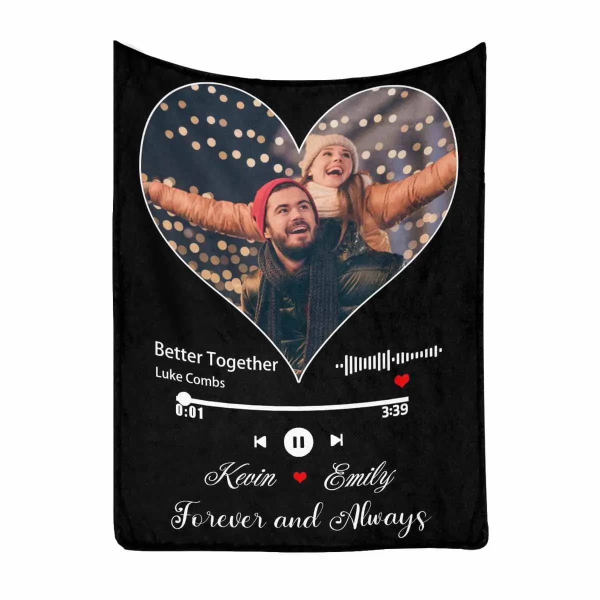 Coperta personalizzata con codice Spotify, migliore amico, compleanno, regali di San Valentino per ragazze e donne, coperta con foto di coppia musicale