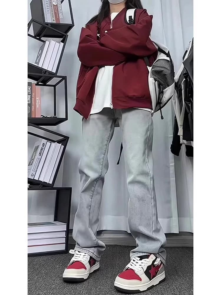 Slim Fit Straight Leg Denim Jeans Men's Autumn Winter Thiened Fce Lined American High Street Sle Youthful Wear Resistant
