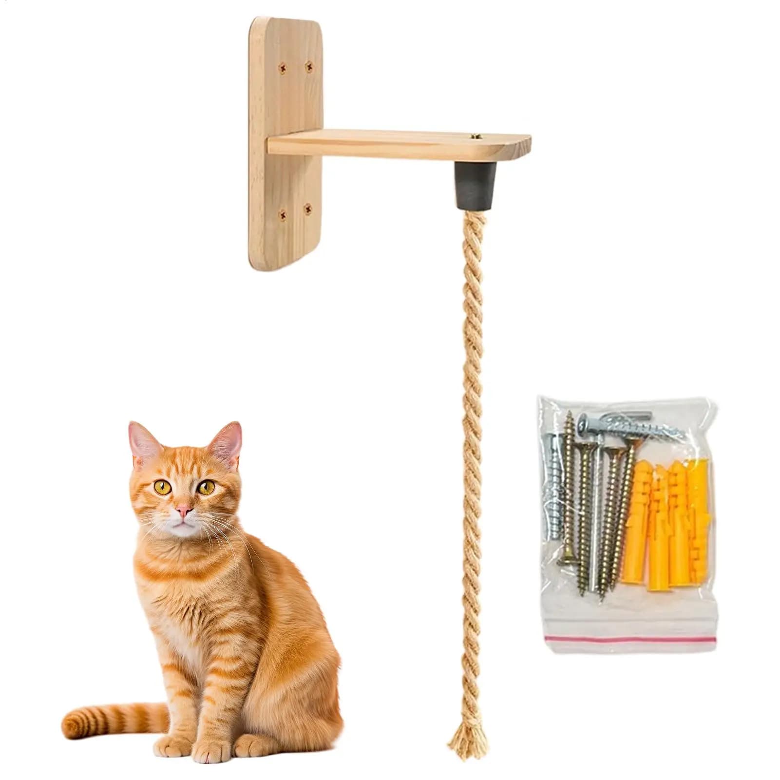 Corde da parete per gatti da 6,56 piedi con tavola da salto, resistenti ai morsi, mensole a corda da parete per gatti, per gattini che giocano, si grattano e si riposano in interni