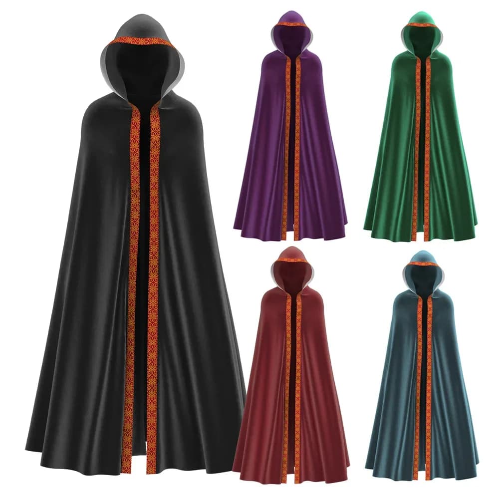 Mantello lungo medievale Festa di Halloween Cosplay per adulti Unisex Mage Stregoneria Wicca Abito Nascondere Abito Mantello con cappuccio Costume
