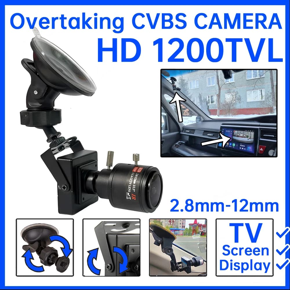 2.8mm-12mm Messa a fuoco per Ru Guida a destra Punto cieco Assist 1200TVL HD Fotocamera di sorpasso CVBS Kit staffa a ventosa Mini metallo