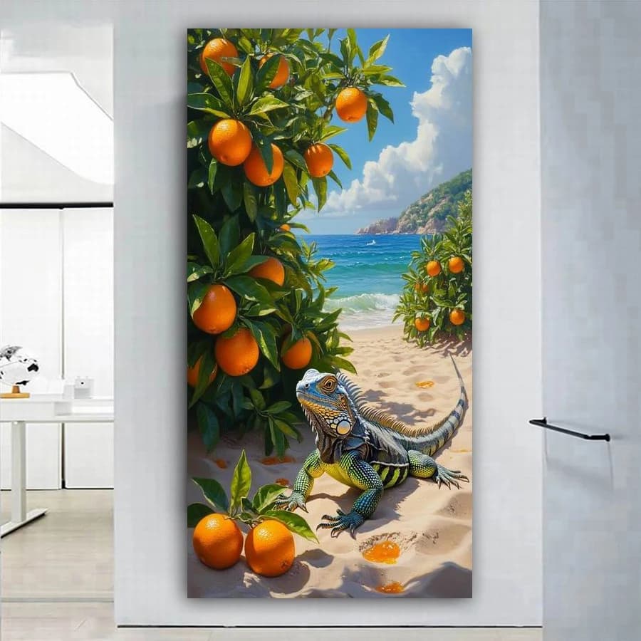 Diy Diamond Embroidery Beach Orange Lizard Large Size Diamonds Painting Full Drill Fruit Mosaic Cross Stitch Kits Wall Decor