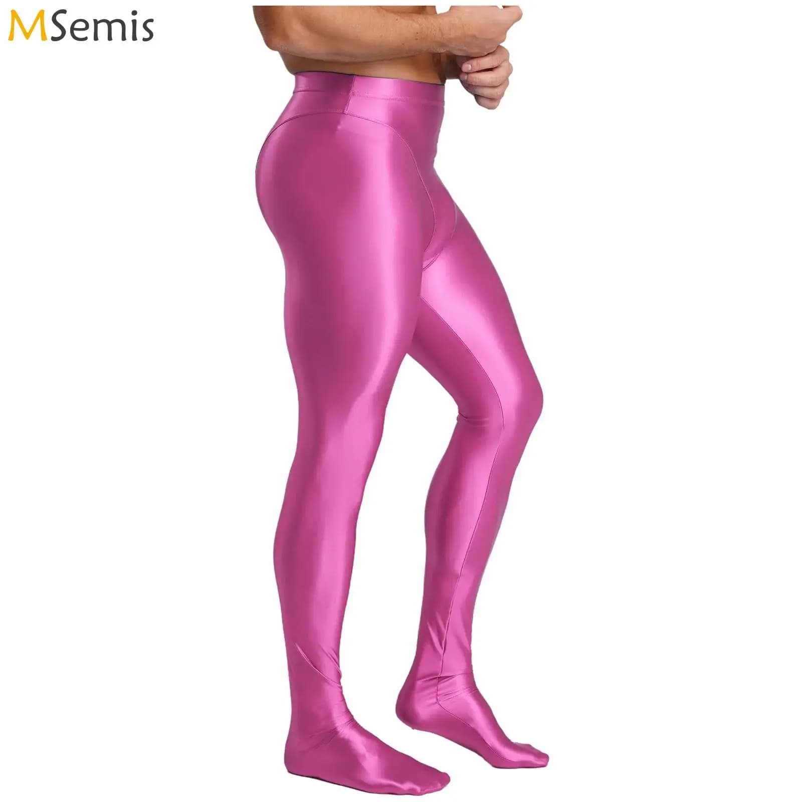 Leggings collant lucidi olio da uomo elasticizzati finti collant in 2 pezzi pantaloni calze elastiche a vita alta costume sportivo fitness yoga