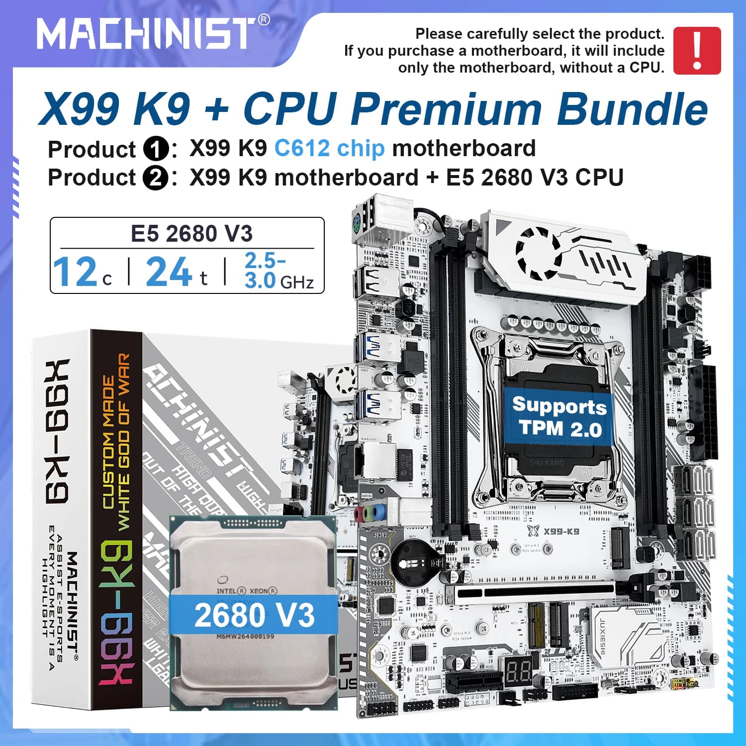 Scheda madre MACHINIST k9 X99 LGA2011-3 Kit opzionale con processore Xeon E5 2680 V3, supporto memoria DDR4 e Dual M.2 NVME M-ATX
