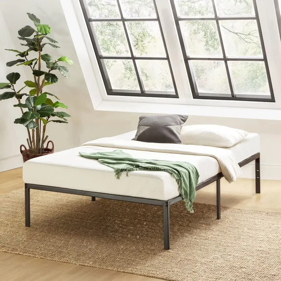 Metal bed base Price Mattress 14 inch with durable steel platform, no need for slats net, black color