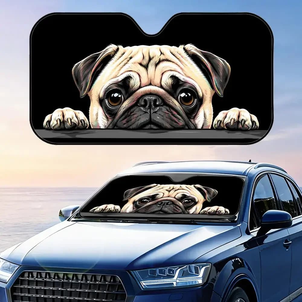 Adorable Bulldog Portrait Sun Visor Car Front Windshield Sun Shade Foldable Reflective UV Protection Heat Insulation Cover