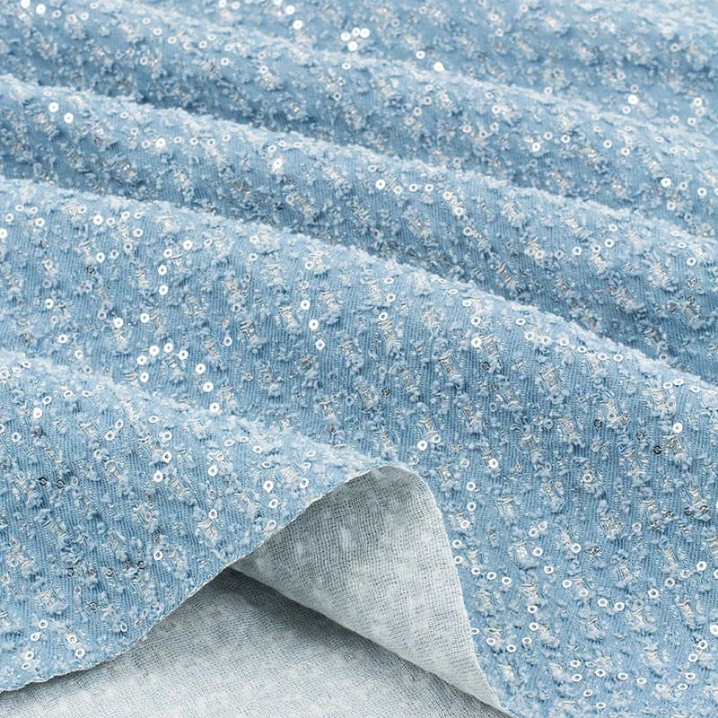 Tessuto Denim Lavato con Paillettes 50x145cm, Resistente e Spesso, per Cappotti, Gilet, Pantaloni, Set Casual, Cappelli, Borse, Fai da Te, Cucito e Design