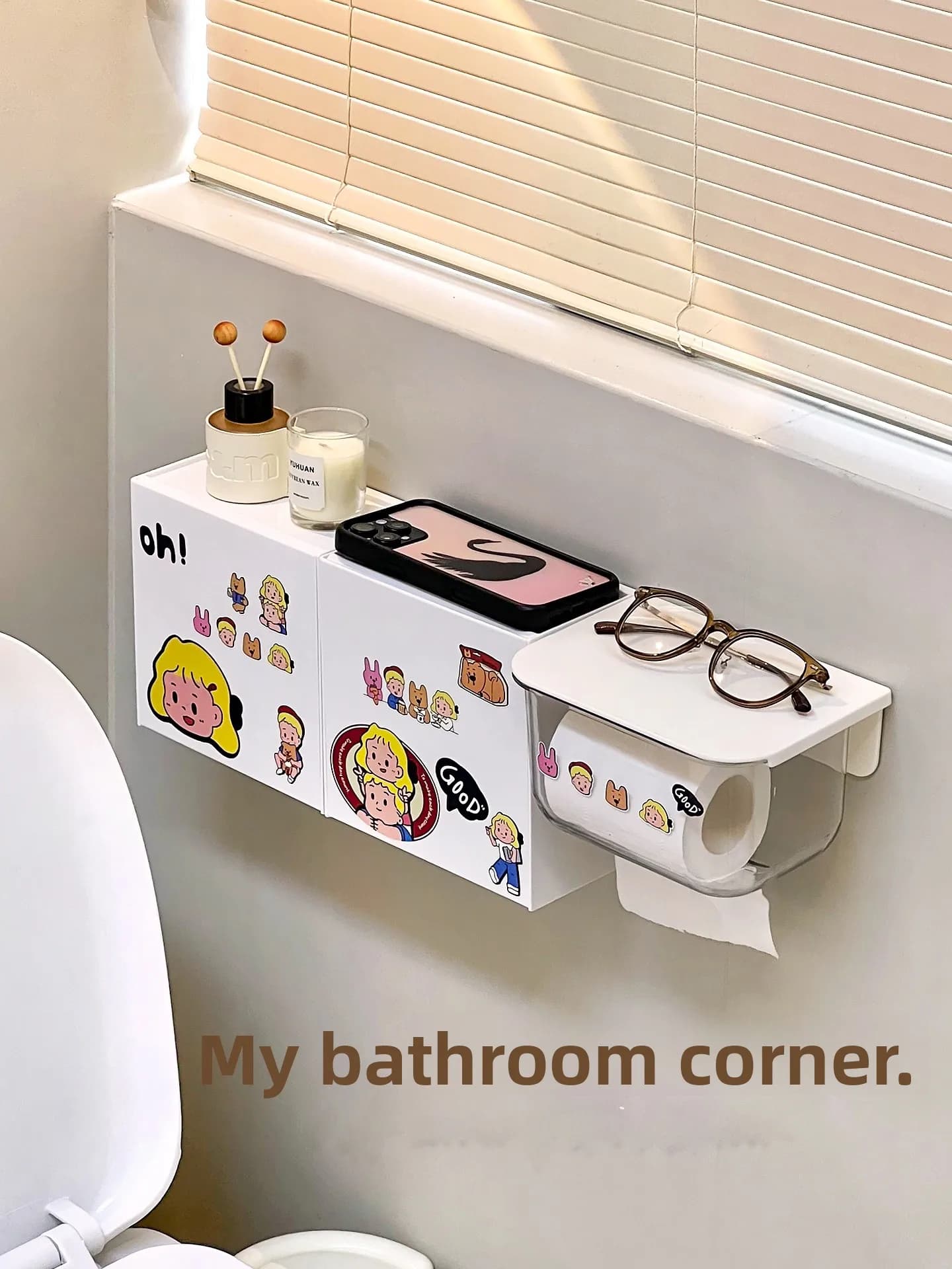 Semplice contenitore portaoggetti da bagno per assorbenti e carta igienica, porta fazzoletti laterale, stile nordico.