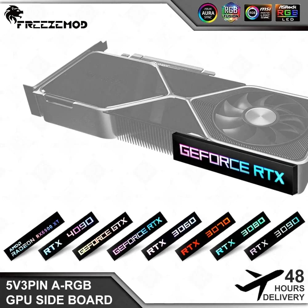 FREEZEMOD Mini VGA Pannello luce laterale 5V 3PIN A-RGB Scheda grafica Targhetta luminosa Custodia per PC Pannello luce decorativa AURA SYNC