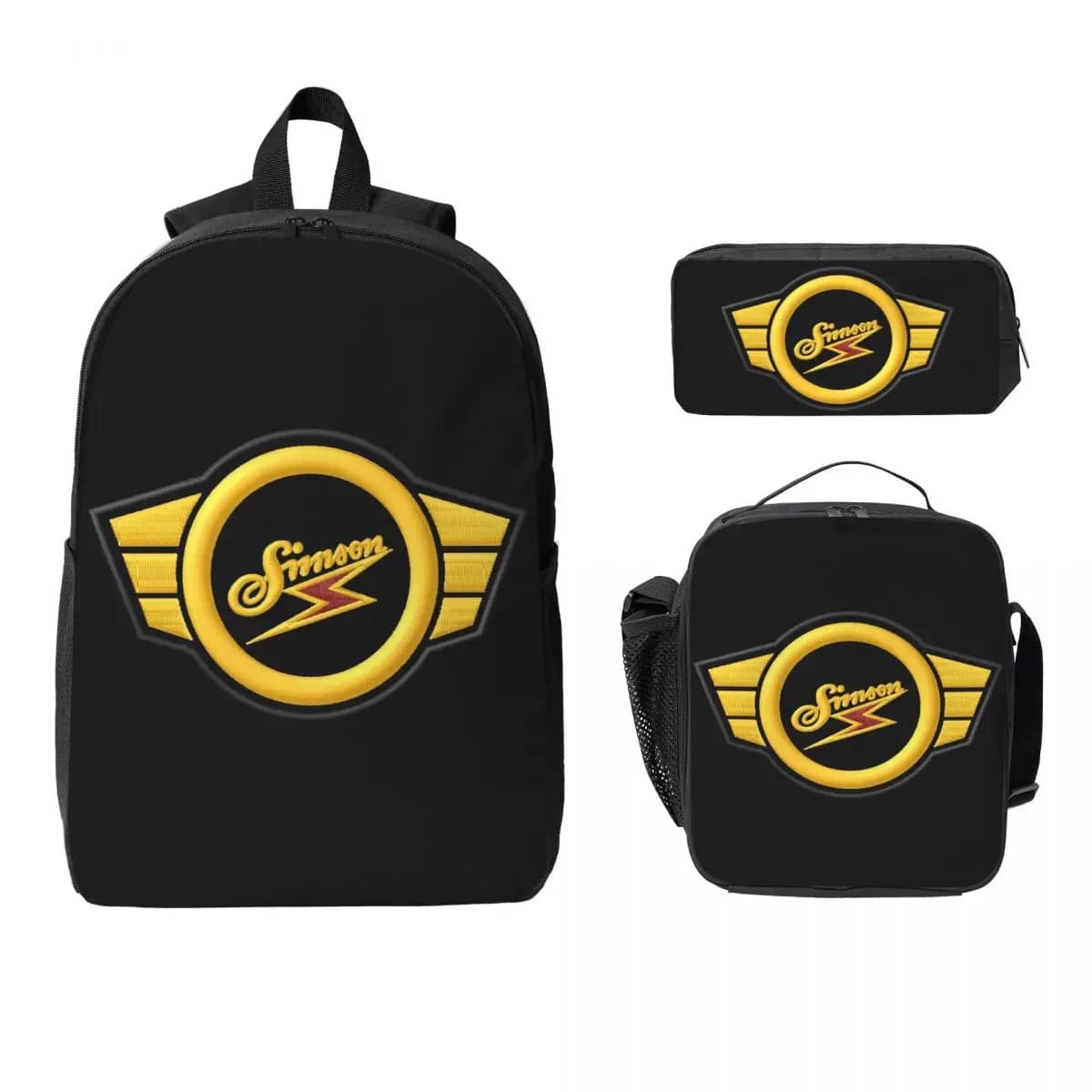 Zaino per moto S-Simsons per ragazzi e ragazze, borsa per libri, borsa per computer, borse a tracolla, 3 pezzi, borsa termica per il pranzo, astuccio per matite