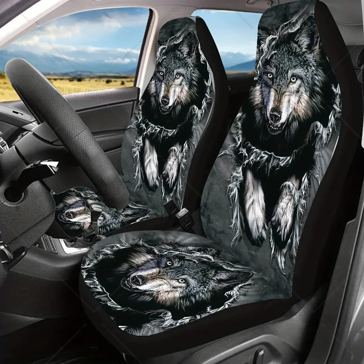Universal Cover with Printing Cool Wolf Seat cushion Car accessories Four Seasons Interior for Men Car Seat Covers 2 pieces