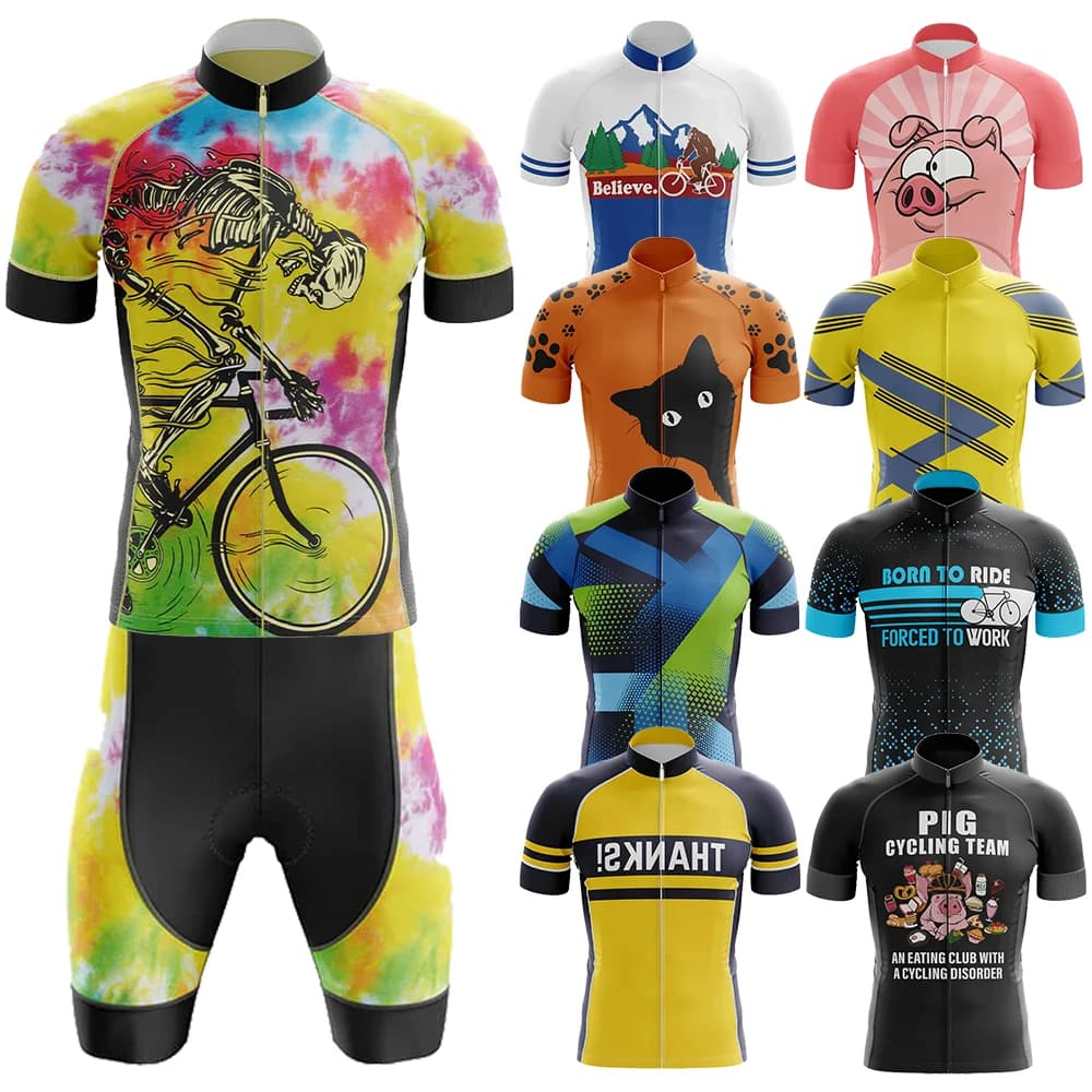 Men's Skeleton Tie Dye Cycling Clothing Mtb Men's Clothing Professional Shirt Shorts Men's Sweater Summer Bike Jersey Men's Snow White