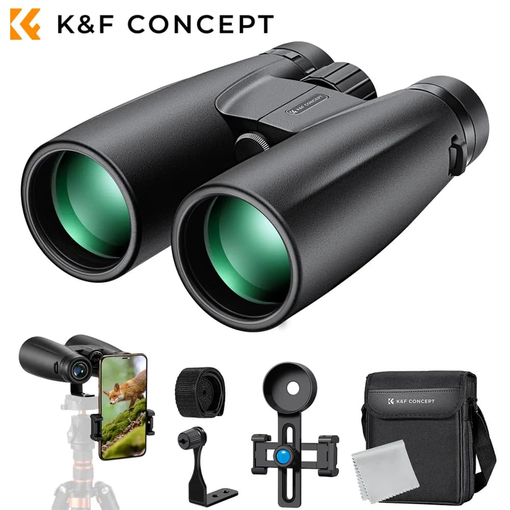 Binocolo K&F CONCEPT 12X50, Telescopio per Campeggio e Viaggi, HD con Adattatore per Smartphone e Treppiede, Impermeabile IP66