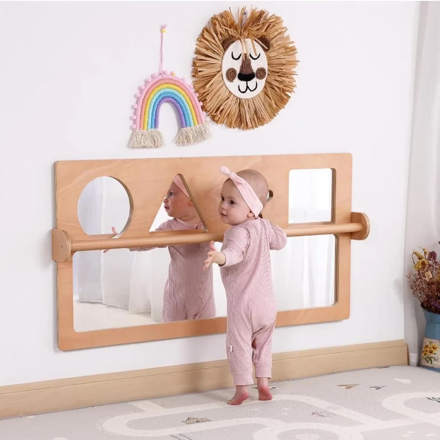 Anti-shocket Security Mirrors for Precocious Children's Apartment with Traction Bar, Newborn Exploration Set, Montessori Furniture for Aule
