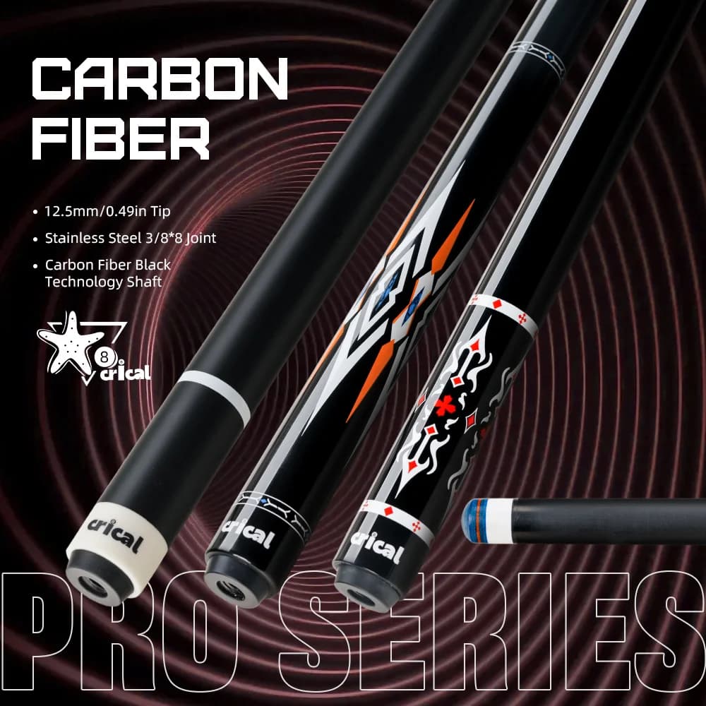 CRICAL CL-PRO Carbon Fiber Pool Cue Stick Black Technology Low Deflection 12.4mm Tip 3 * 8/8 Joint Pin Professional 1/2 Billiard