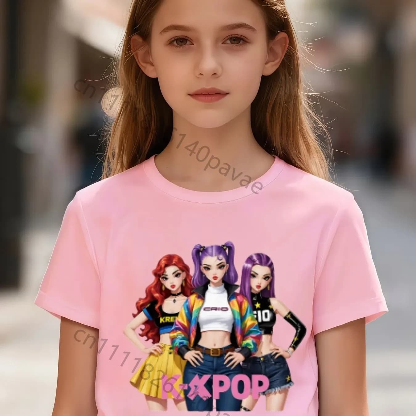 T-shirt Anime Idol per Ragazze con Stampa K-POP Girl Group, Traspirante in Puro Cotone a Maniche Corte, Adatta per l'Uso Quotidiano