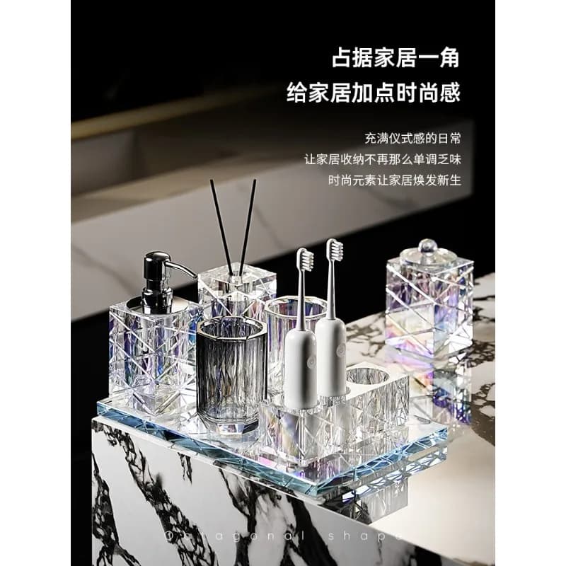 Set di Portaspazzolini Elettrici in Cristallo Luo Minimalista di Lusso, Set di Bicchieri per Spazzolino, Accessori da Bagno di Alta Gamma