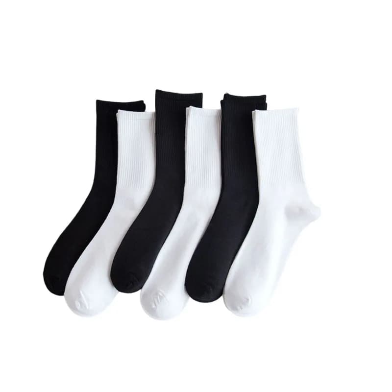 1/6/12 paia di calzini a tubo medio da uomo in tinta unita in bianco e nero, calzini traspiranti e casual alla moda streetwear Harajuku