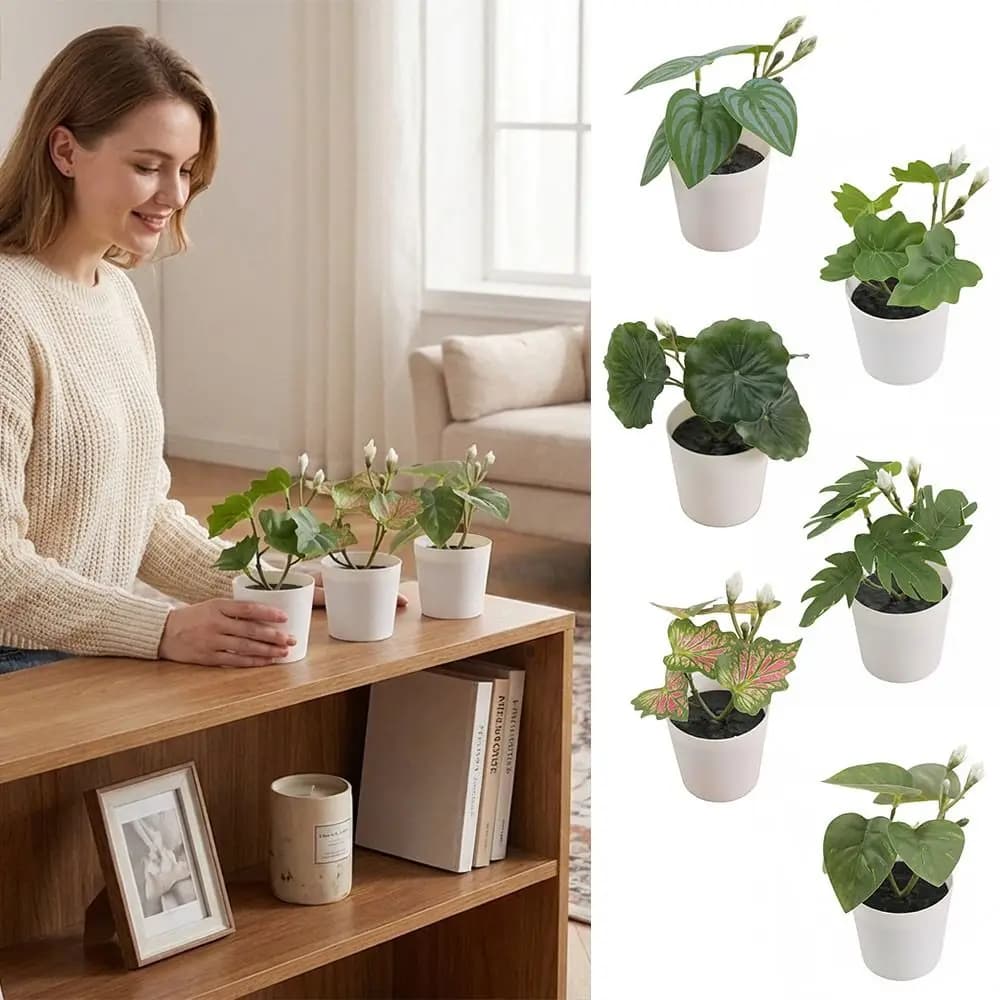 Green Artificial Grass Bonsai Greenery White Flowerpot Green Plant Potted Photo Props Waterproof Simulation Plant Potted Balcony