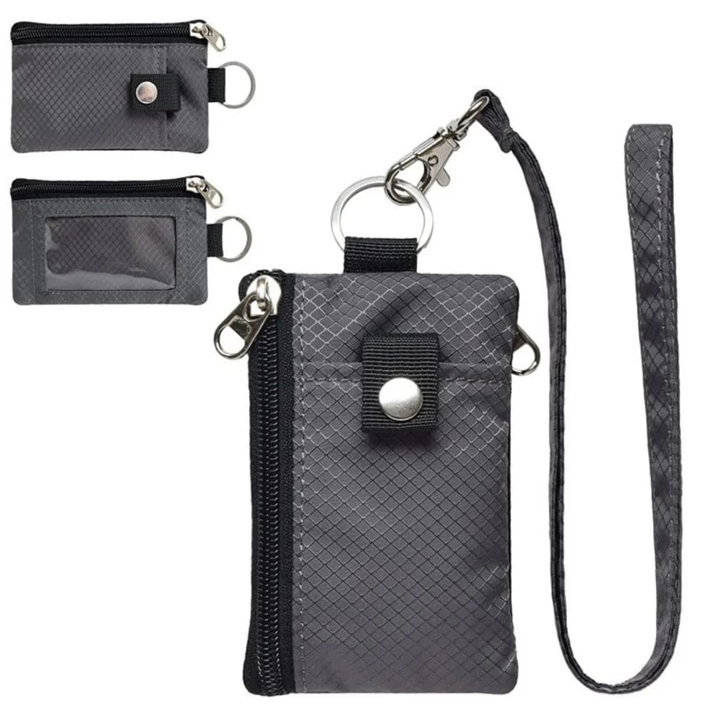 Minimalist RFID Blocking Small Wallet ID Window Water Resistant Keychain Wallet Zip Slim Lanyard Wallet