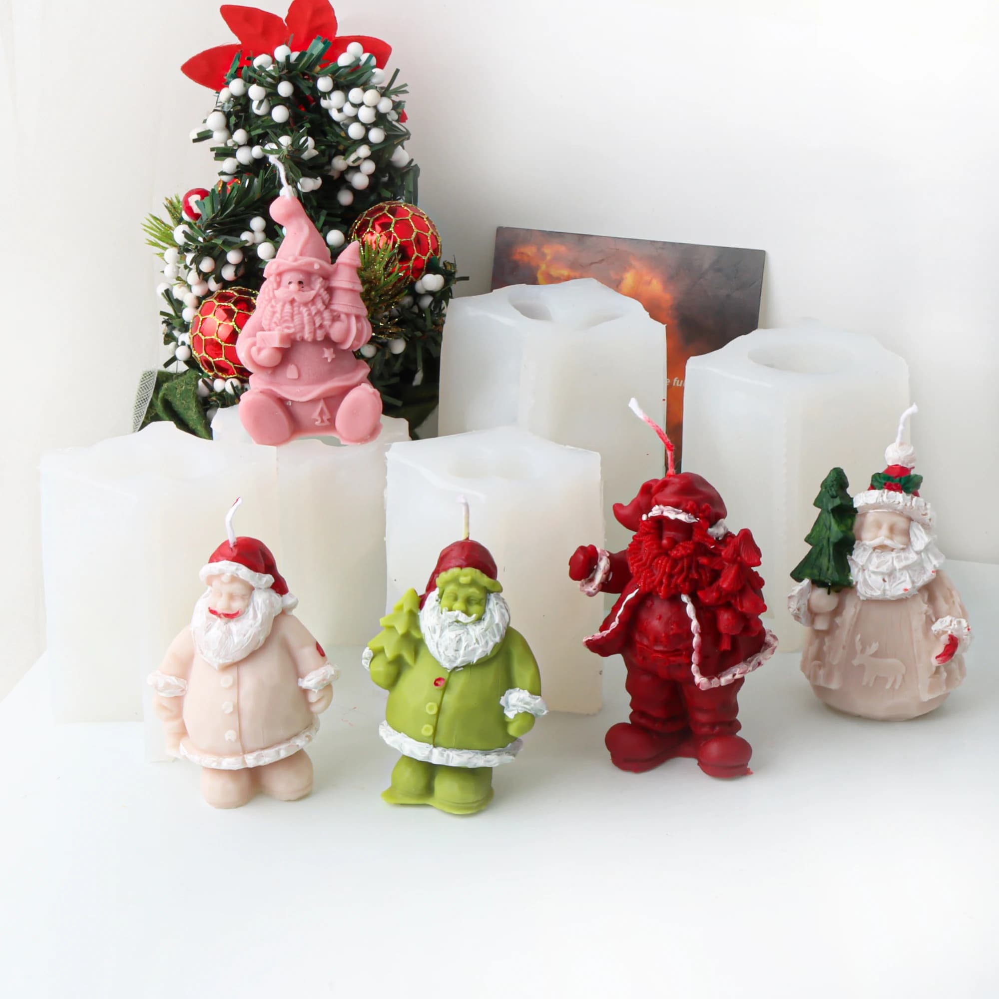 Stampi per candele in silicone serie Samta fai-da-te Babbo Natale 3D perfetti per strumenti per la creazione di colata di argilla epossidica in resina epossidica di gesso Decorazioni natalizie