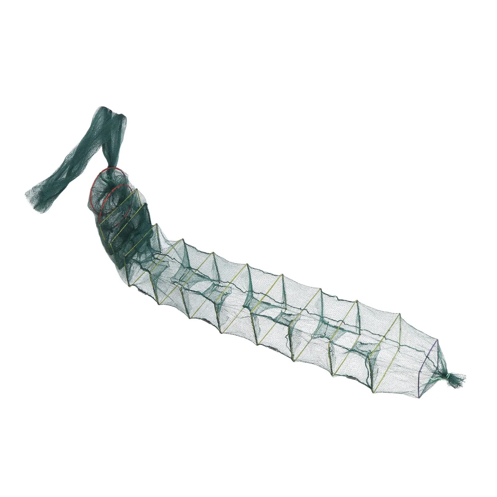 Nylon Foldable Crawfish Cage Fishing Bait Mesh Multi Layer Collapsible Portable Fish Keeping Net 2.6m 13 Sections 8 Holes River