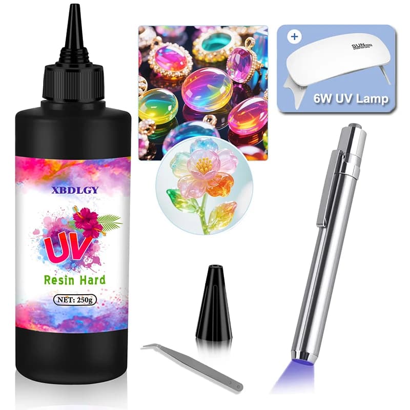 Colla dura in resina UV da 200 g/250 g/500 g per gioielli fai da te Creazione di resina epossidica e lampada UV Alta trasparenza Asciugatura rapida Elevata durezza
