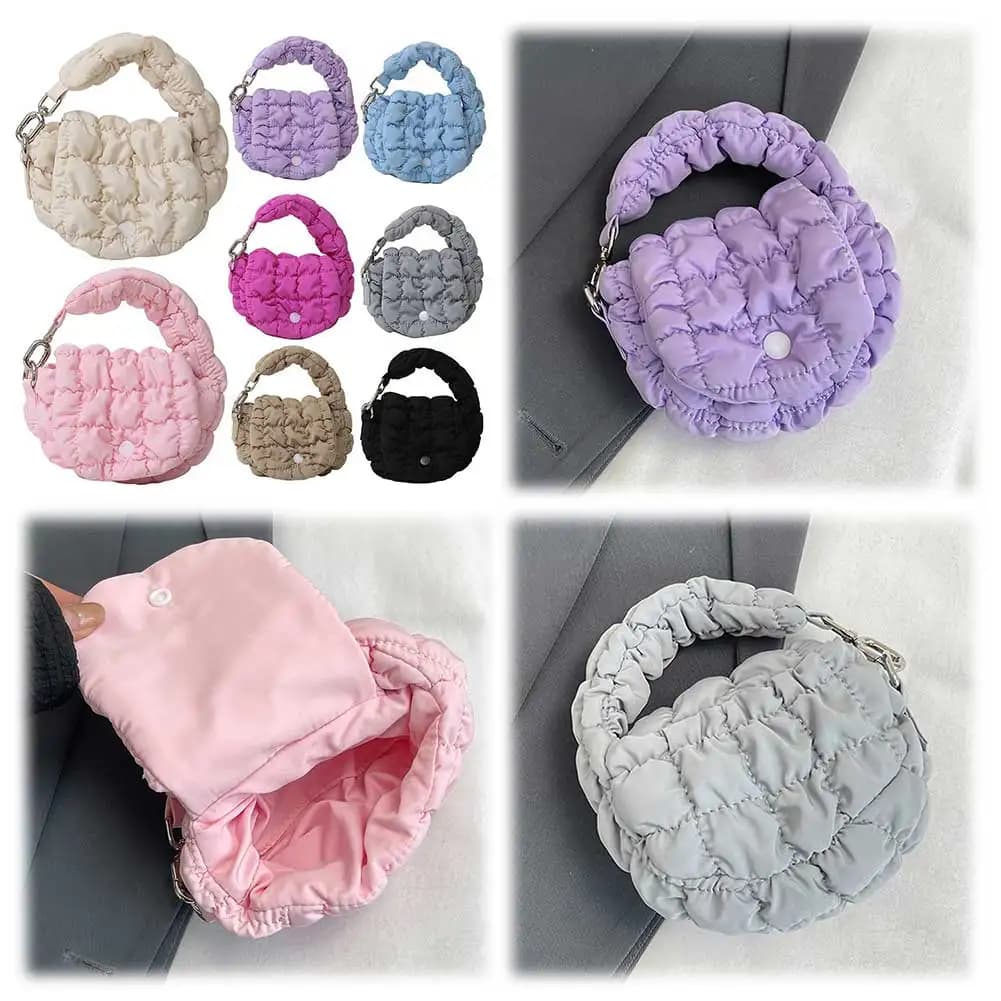 Mini Borsa Tote Imbottita per Donne, Borsetta Trapuntata da Polso in Nylon, Pochette Portachiavi per Lavoro, Viaggi e Shopping