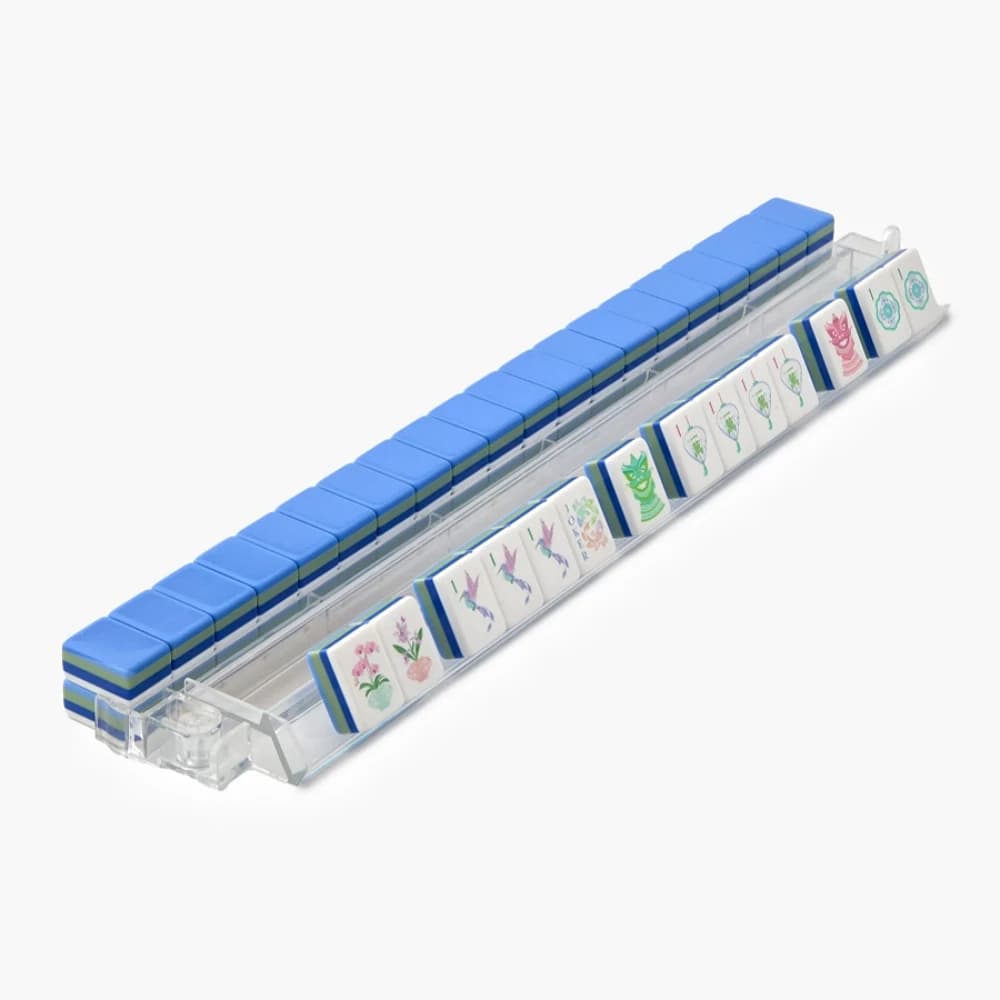 On Clearance Blue Luxury Mahjong Tiles 4-Layer Acrylic Engraved American Mahjong Set Travel Mah Jongg Sets for Adult Board Games