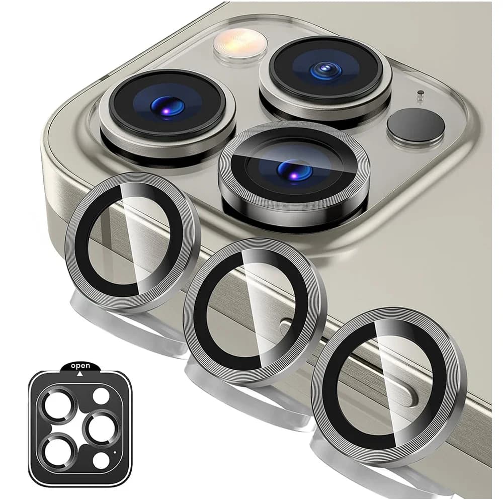 2-3 pezzi protezione schermo per copriobiettivo in vetro temperato metallo grigio titanio per IPhone 17 16 15 Pro Max 15 Plus 13 protezione
