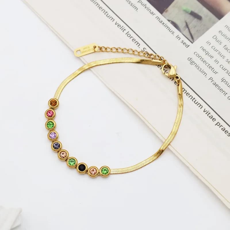 Bracciale in Zircone Colorato Stile Francese di Lusso, Catena a Maglia Serpente in Acciaio al Titanio per Donna