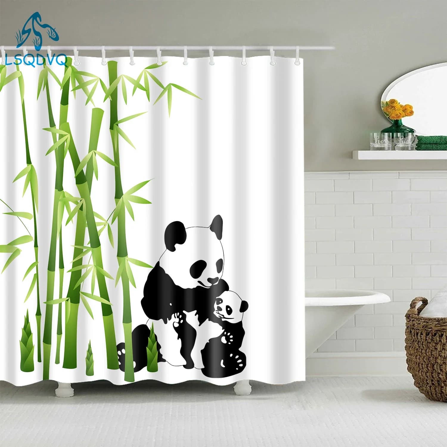 Animali Panda Gatto Elefante Tende da doccia per bagno Frabic Tenda da doccia in poliestere impermeabile Tende da bagno con ganci