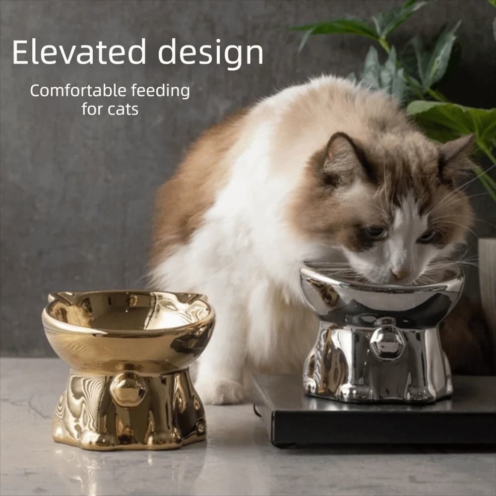 Cat Shaped Ceramic Cat Bowl Anti-Spill Neck Protection Elevated Pet Food Feeder high leg Slanted Cat Water Bowl Pet Feeding