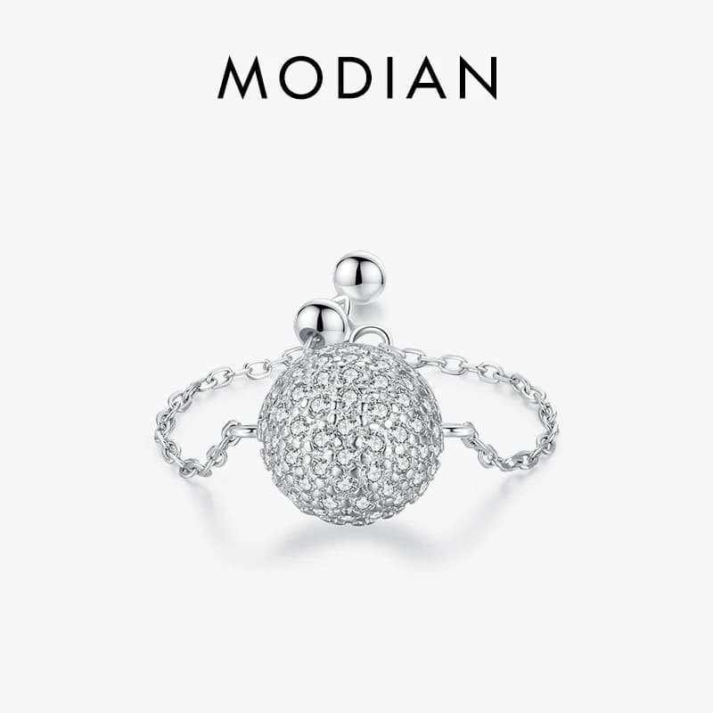 MODIAN Genuine 925 Sterling Silver Dreamy Crystal Ball Ring per le donne Fine Jewelry abbagliante anello a catena a maglia regalo della festa nuziale