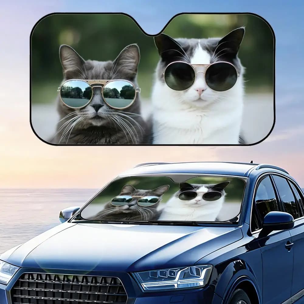 Parasole per Auto Pieghevole con Avatar di Gatto, Protezione UV, Isolamento Termico Riflettente, Copertura Riutilizzabile