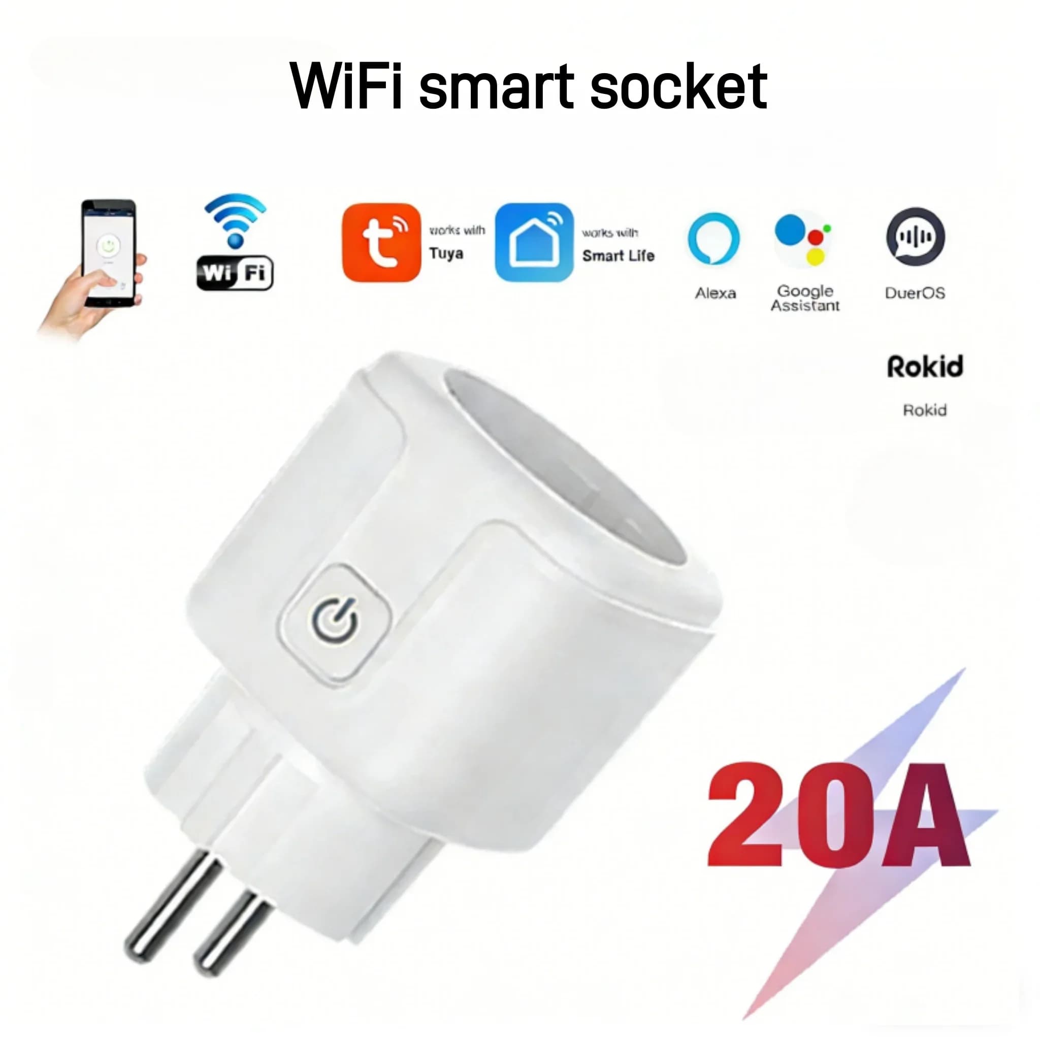 Presa Intelligente WiFi EU 20A con Monitoraggio Energetico, Controllo Vocale Alexa e Gestione Remota tramite Smartphone per Ufficio e Domotica