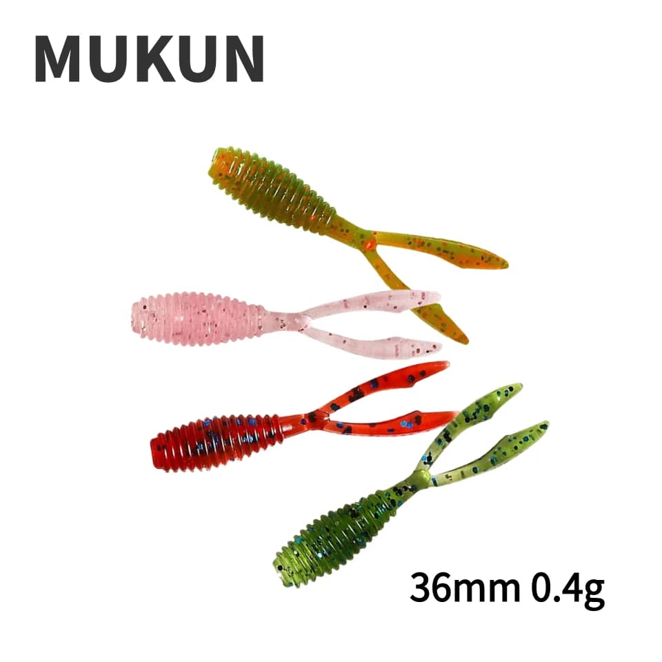 MUKUN 10PCS Mini Ajing Richiamo Morbido di Pesca 0.4g/35 millimetri Doppia Coda Isca Artificiale Wobbler Ocean Rock Silicone attrezzatura da pesca