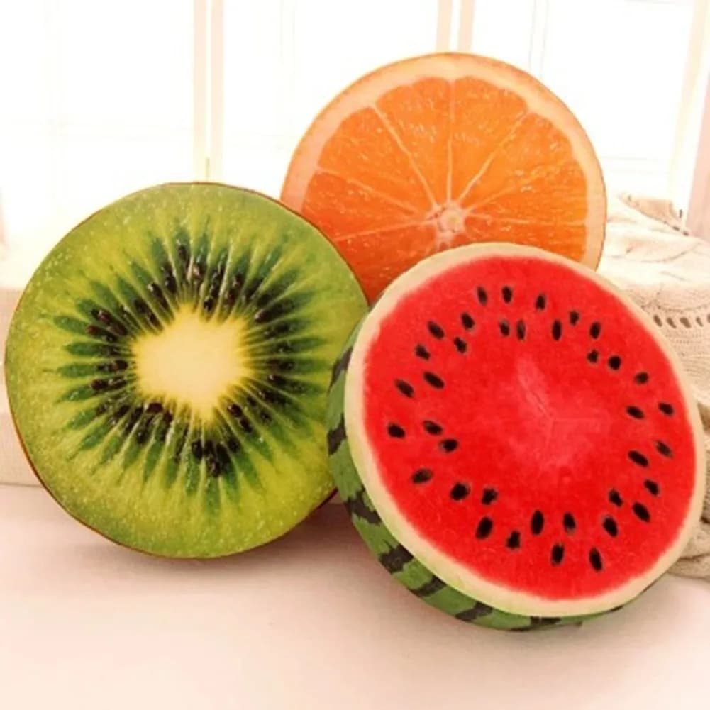 1pc 33cm Fruit Pattern Round Plush Pillow Fruit Shape Sofa Cushion Household Supplies Home Textiles Home Decor Muti Style